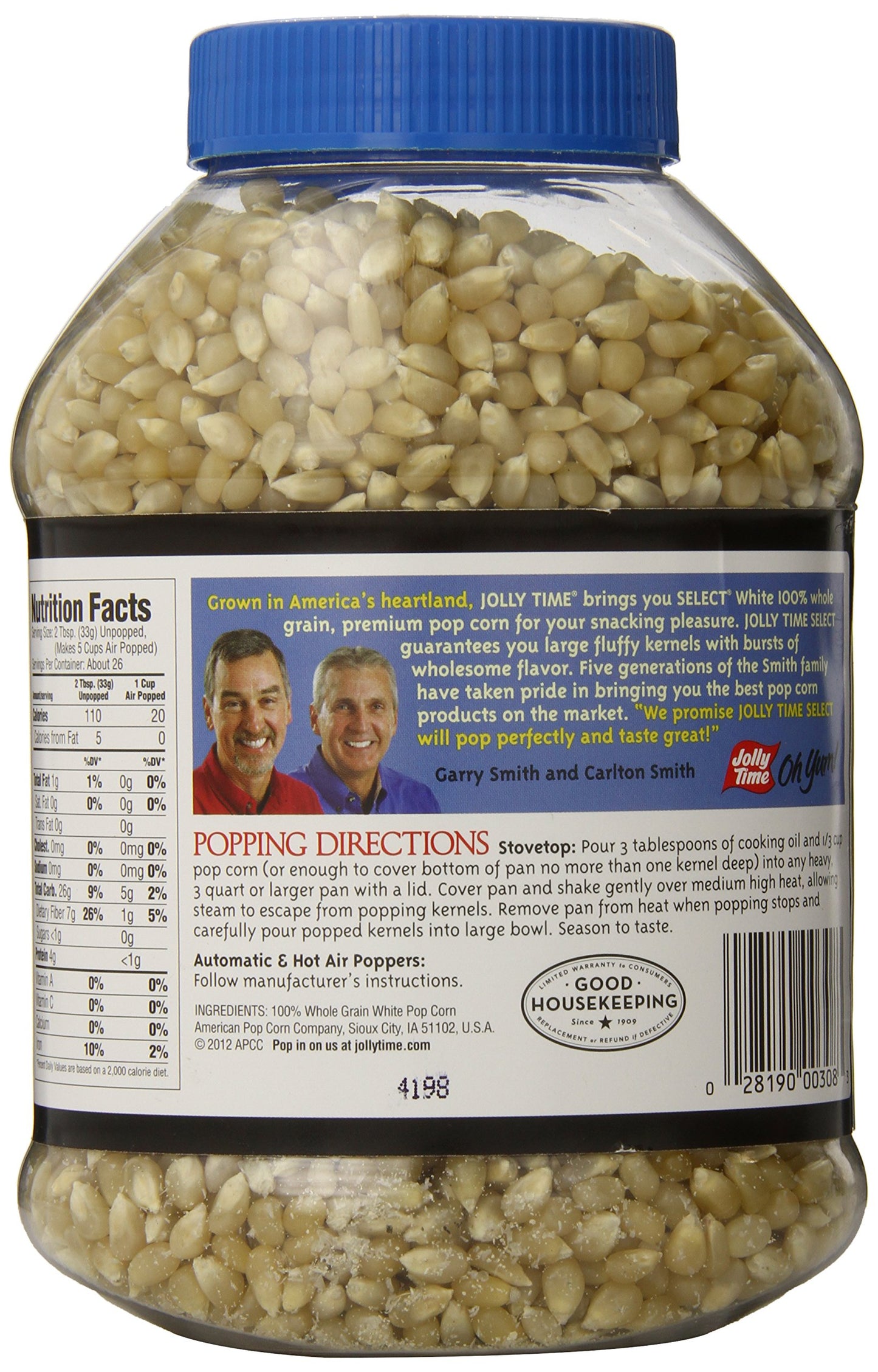 Jolly Time Popcorn Kernels, Gourmet Popping Corn, 30 Ounce (Pack of 6), Ideal for Air Popper or Stovetop