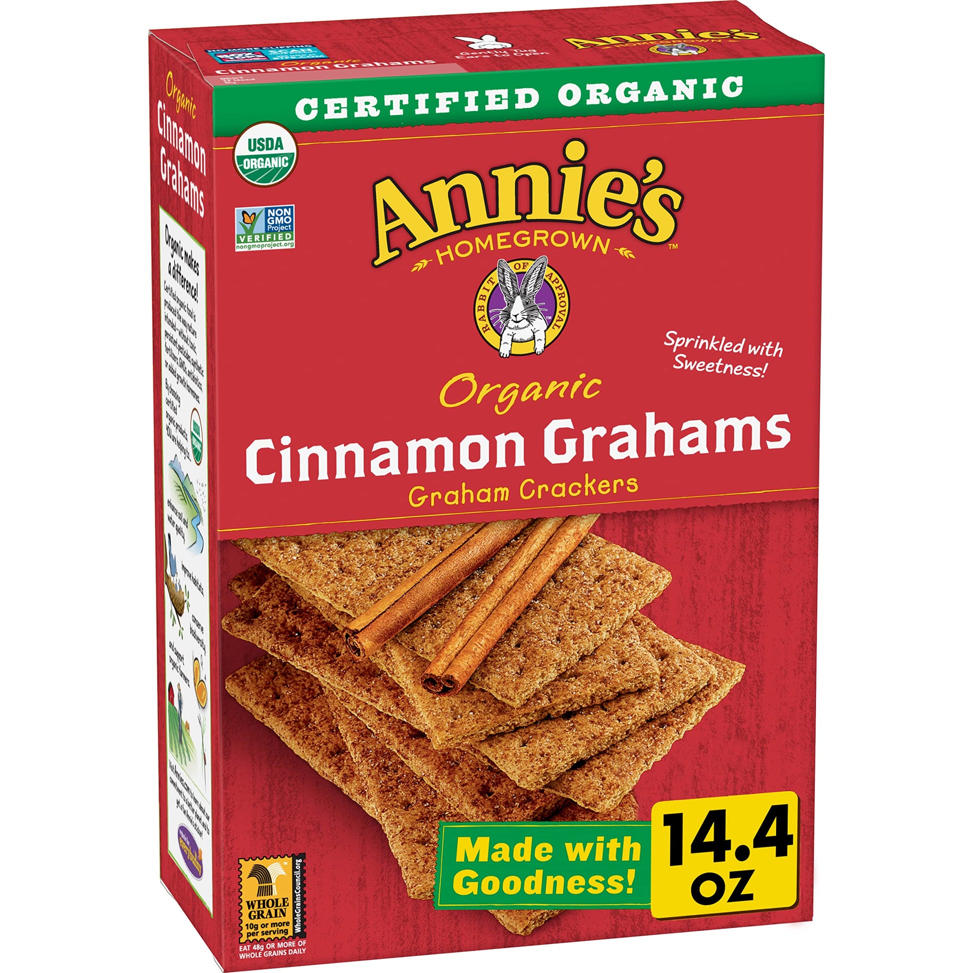 Annie'S Organic Graham Crackers, Cinnamon, Whole Grain, 14.4 Oz.