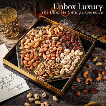 Empire Delights Gourmet Nut Mix Gift Basket - 7 Section Snack Box for Holidays and Special Occasions