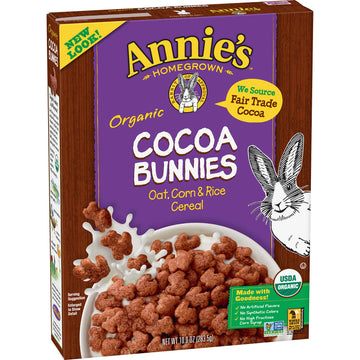 Annie'S Organic Cereal, Cocoa Bunnies, Oat, Corn, Rice Cereal, 10 Oz Box