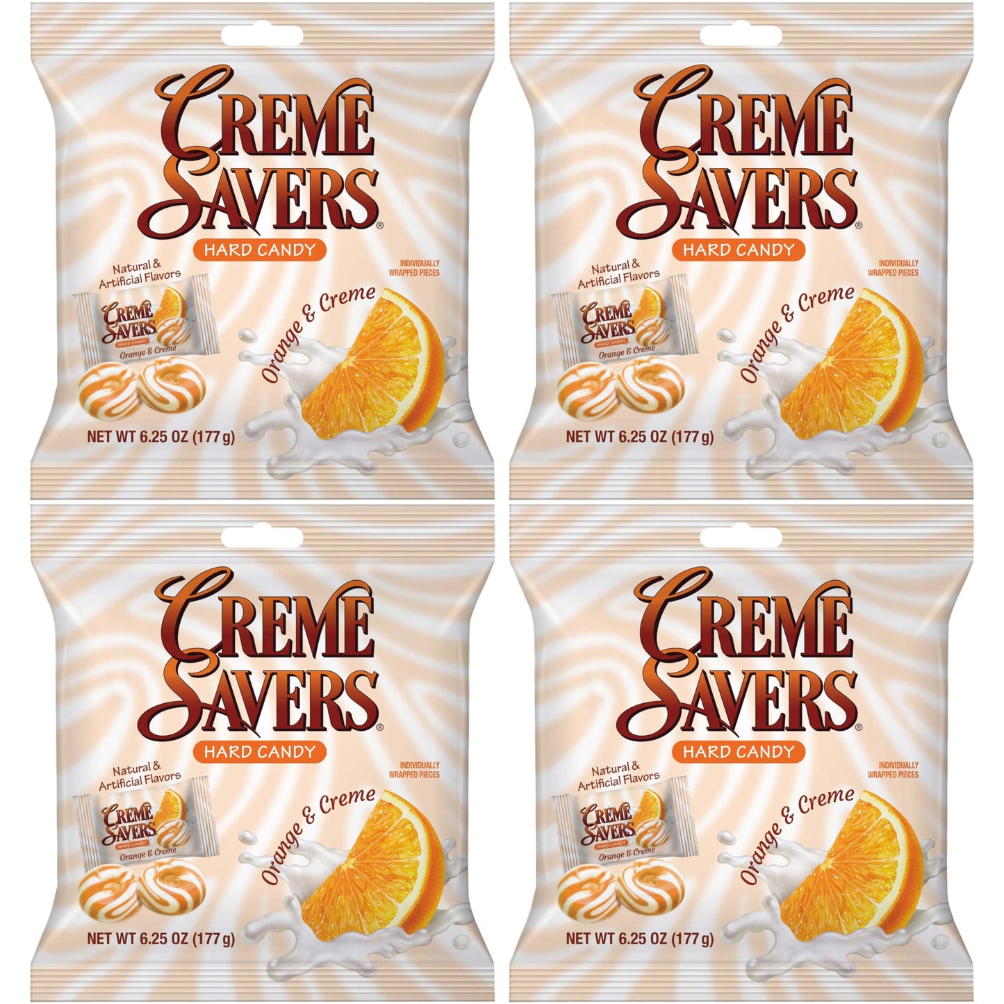 Cream Savers Orange & Cream, 6.25 Ounce Bag (Pack of 4), Individually Wrapped Hard Candy, Orange Candy, The Hampton Candy Compan