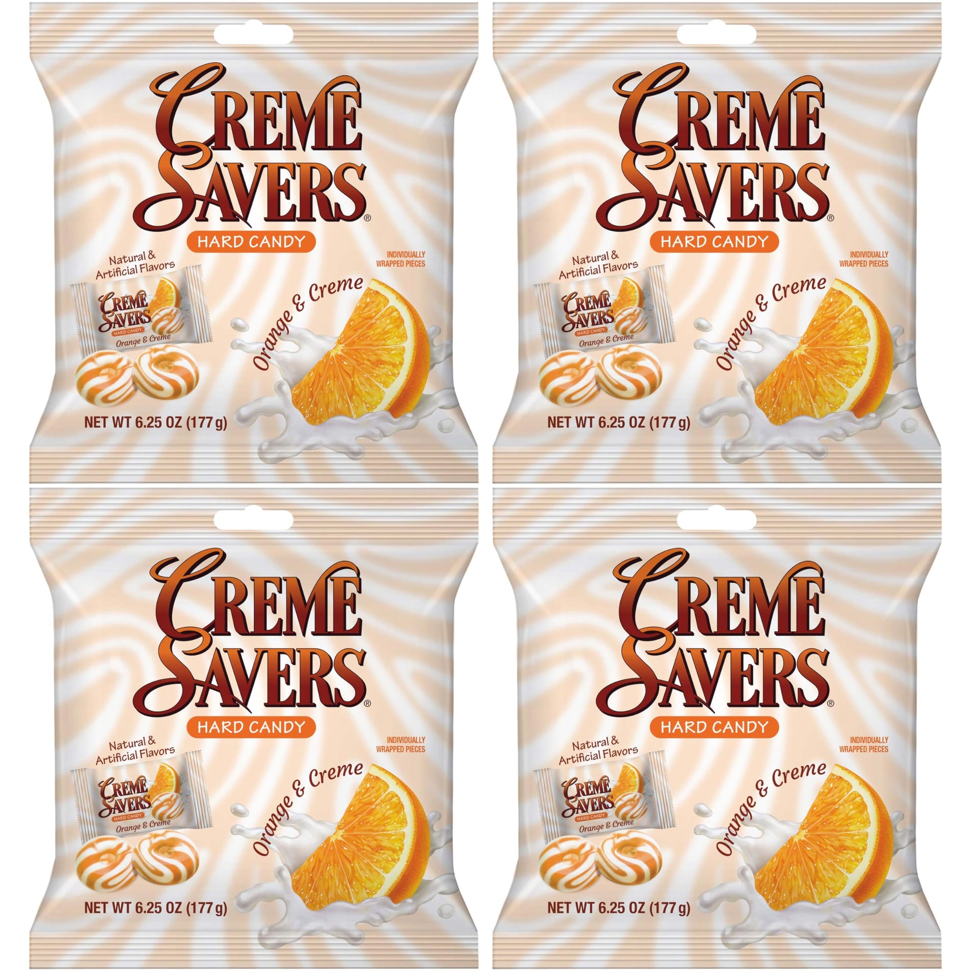 Cream Savers Orange & Cream, 6.25 Ounce Bag (Pack of 4), Individually Wrapped Hard Candy, Orange Candy, The Hampton Candy Compan