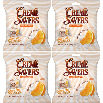 Cream Savers Orange & Cream, 6.25 Ounce Bag (Pack of 4), Individually Wrapped Hard Candy, Orange Candy, The Hampton Candy Compan
