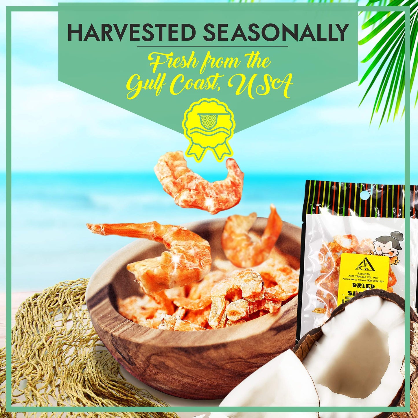 Asia Trans & Co. Dried Louisiana Large Shrimp - Fresh-Caught Dehydrated Snack - 1.5 Ounce Pack