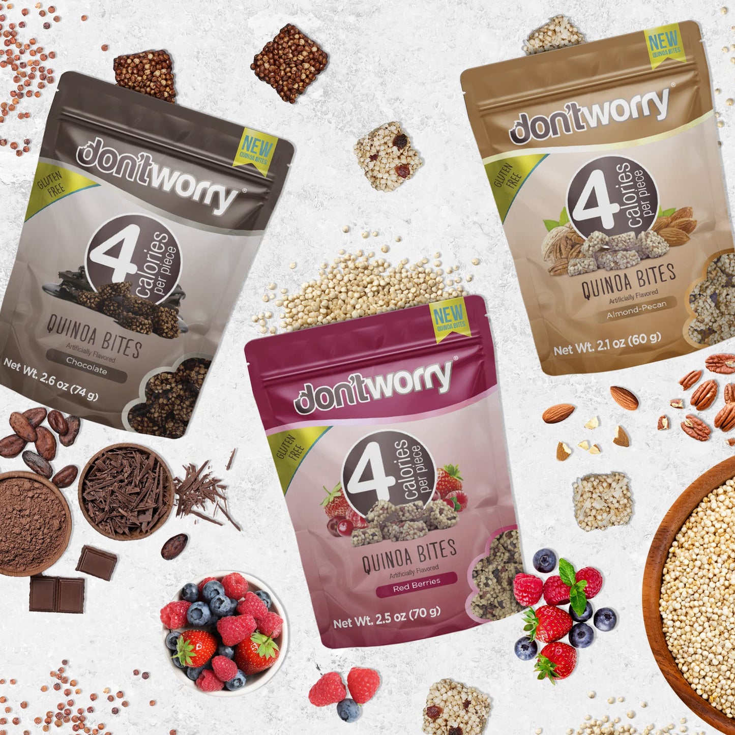 Don'T Worry Chocolate Quinoa Bites - Low Calorie Snacks, Only 4 Calories Per Piece!, Healthy Chocolate Granola Bars, Low Carb Qu