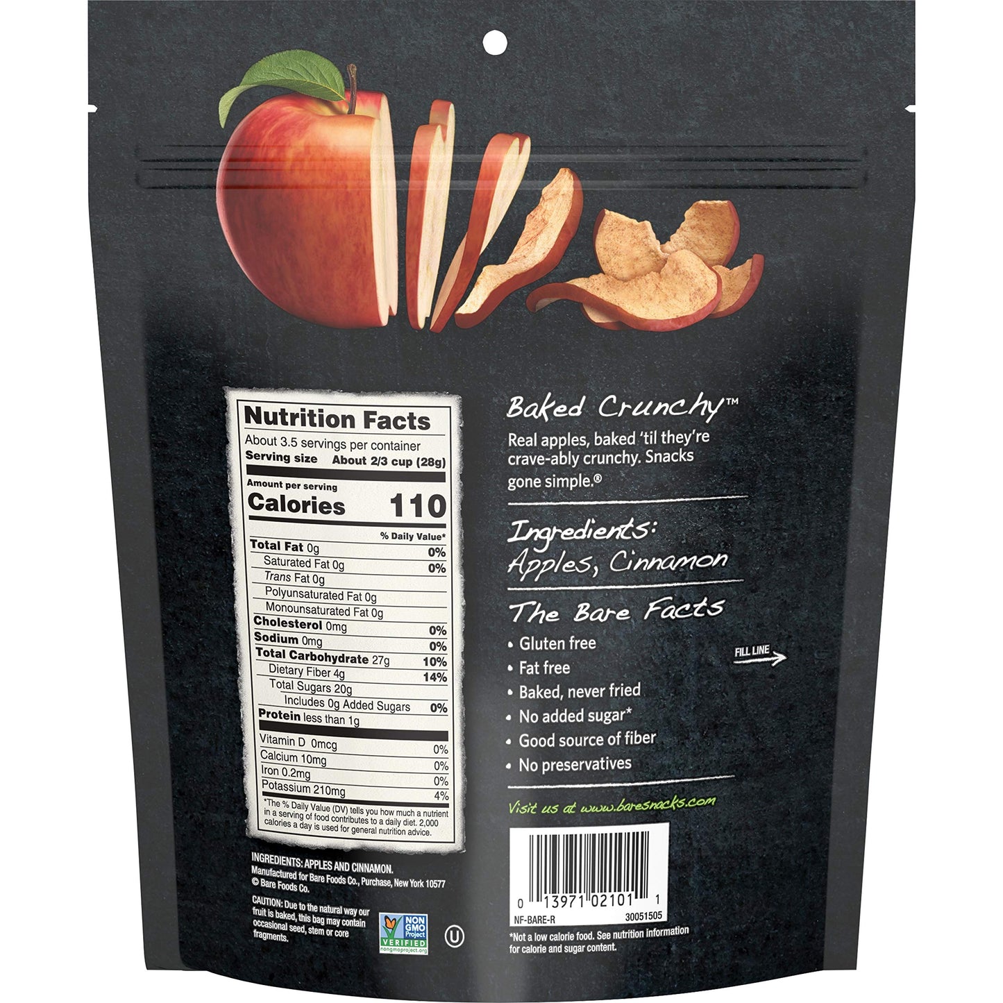 Bare Fruit Apple Chips - Cinnamon - Case of  1 - 3.4 oz (1 x3.4 OZ)