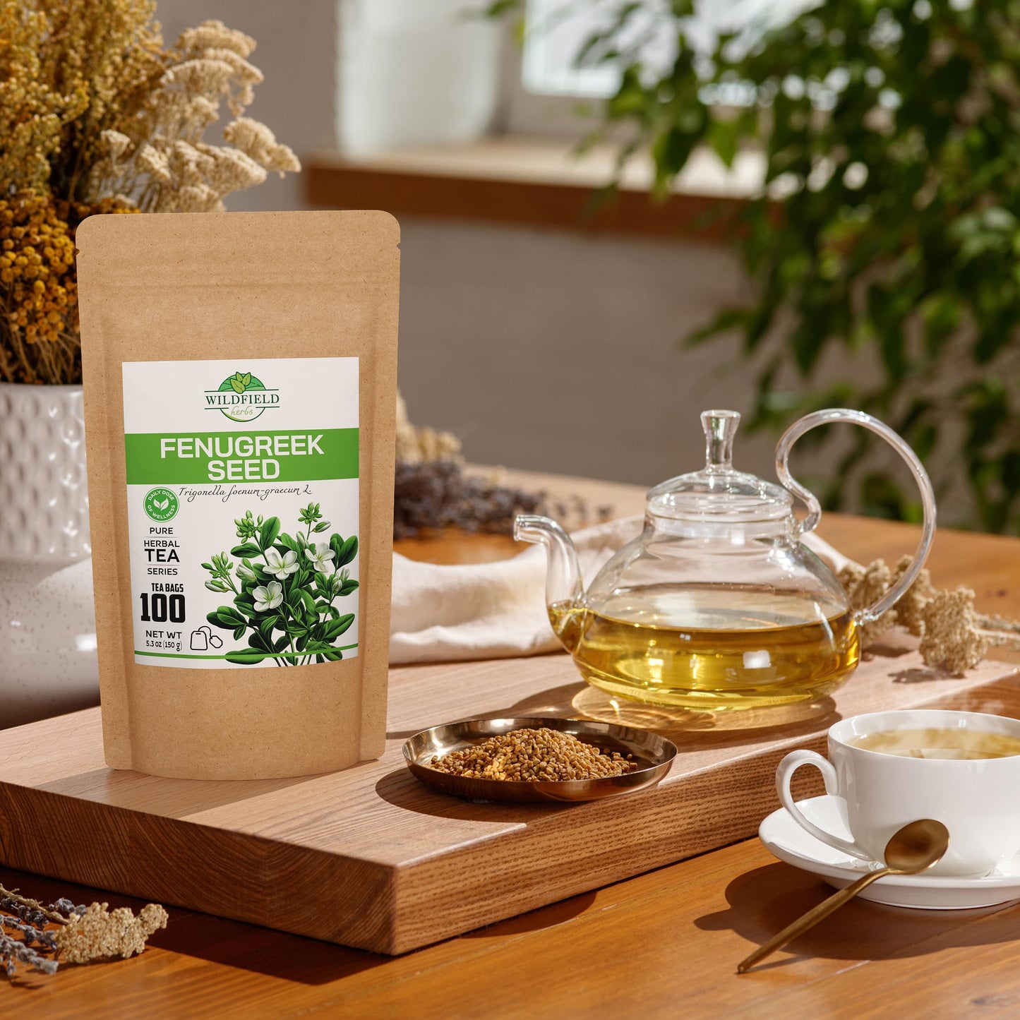 WILDFIELD HERBS Dried Fenugreek Herb Tea - 100 Count Tea Bags, 1.5g Each