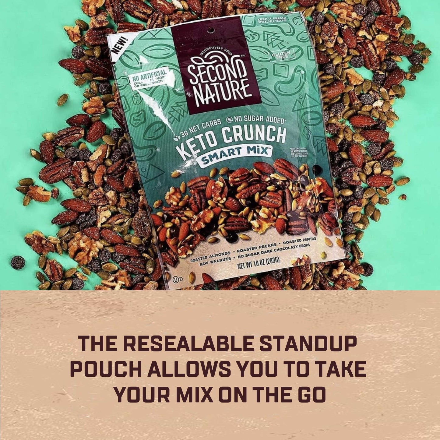 Second Nature Keto Crunch Smart Snack Mix, 10 Oz Individual Snack Packs (Pack Of 6) - Certified Keto Gluten Free Snack - No Suga