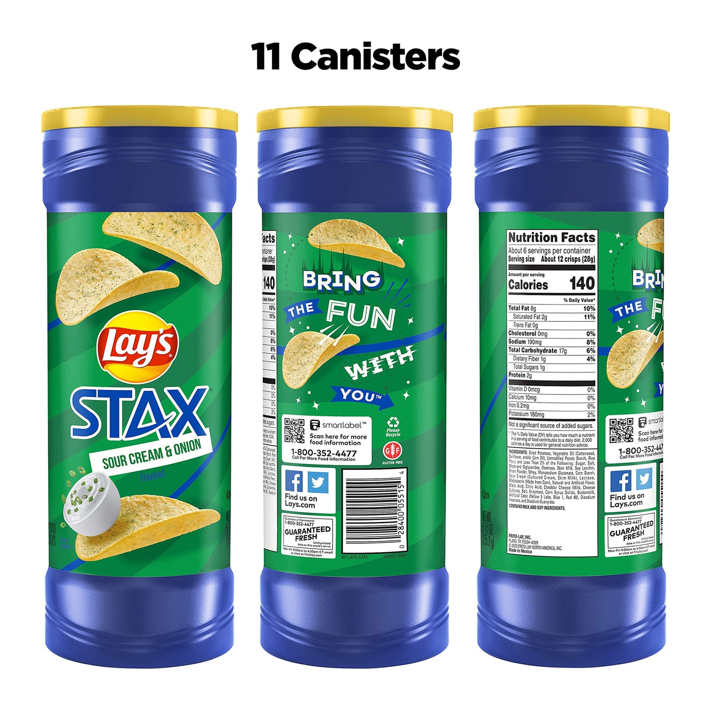 Lay'S Stax Potato Crisps, Sour Cream And Onion, 5.5 Ounce (Pack Of 11)