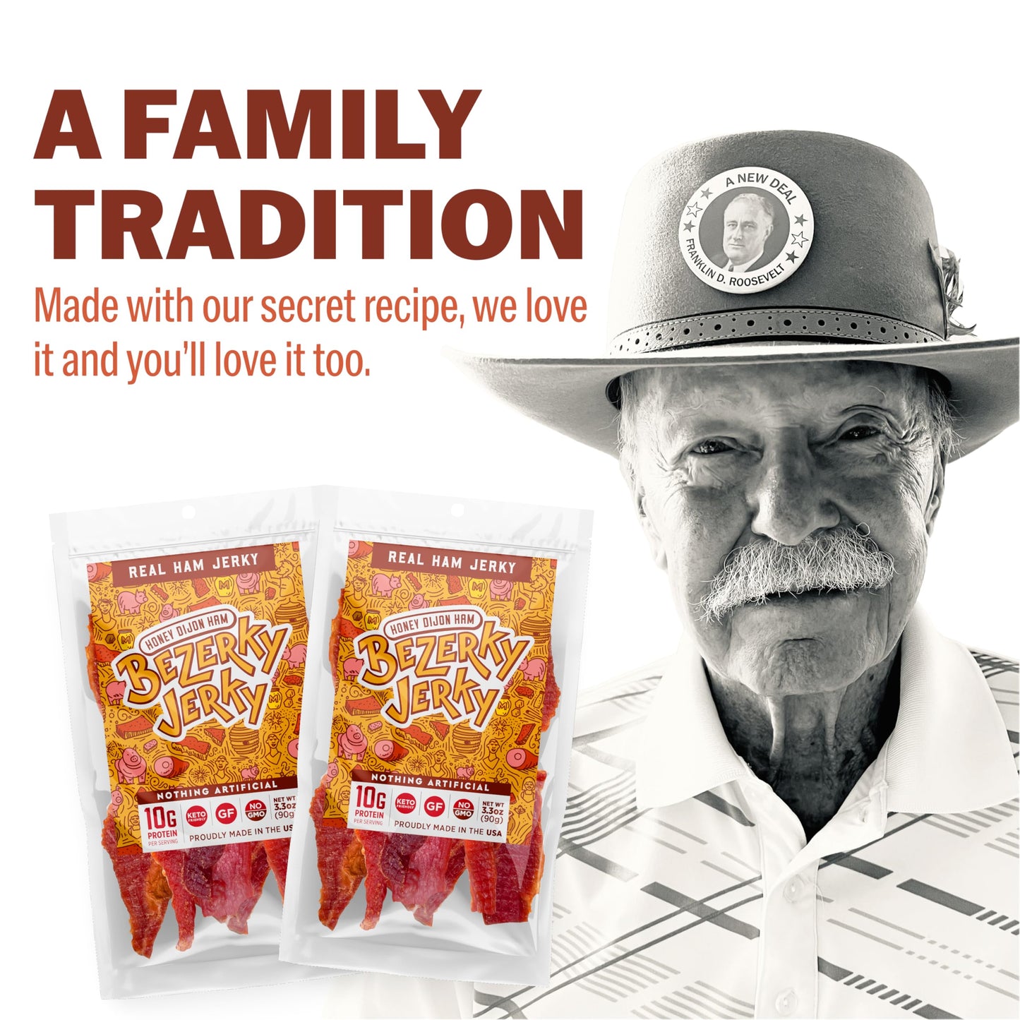 Bezerky Jerky Premium Ham Jerky, Honey Dijon, Gluten-Free, 3.3 oz Pack of 6