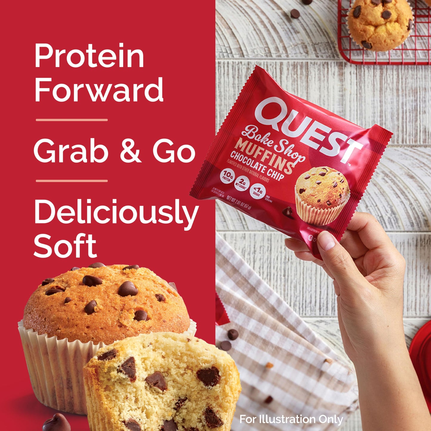 Quest Bake Shop, Chocolate Chip Muffins, 10g Protein, 2g Net Carbs, Less than 1g Sugar, 8 Count