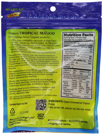 Sunridge Farms Organic Tropical Mango Slices, 5 Ounce Bag (Pack Of 12)