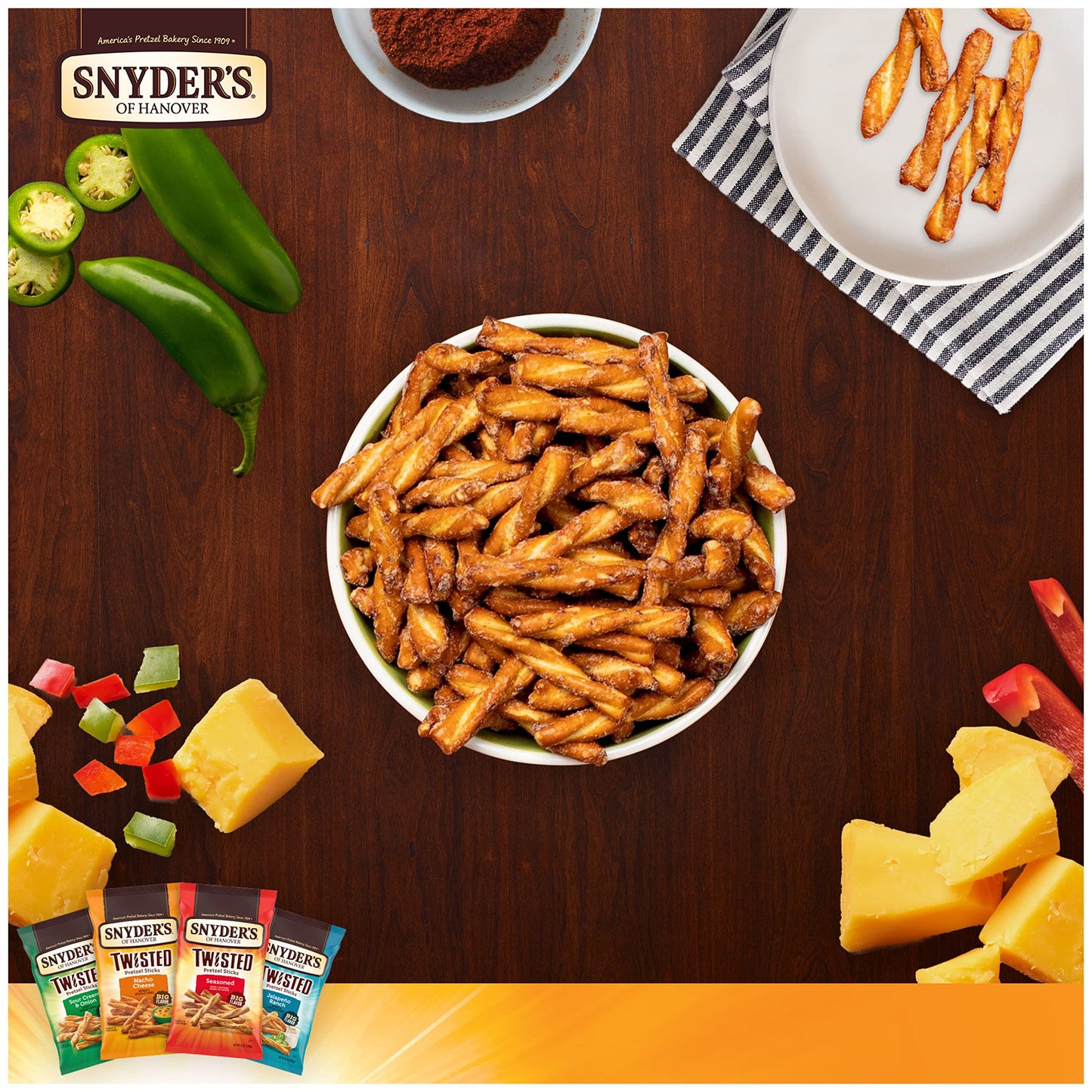 Snyder'S Of Hanover, Nacho Cheese Twisted Pretzel Sticks, 12-Oz. Bag