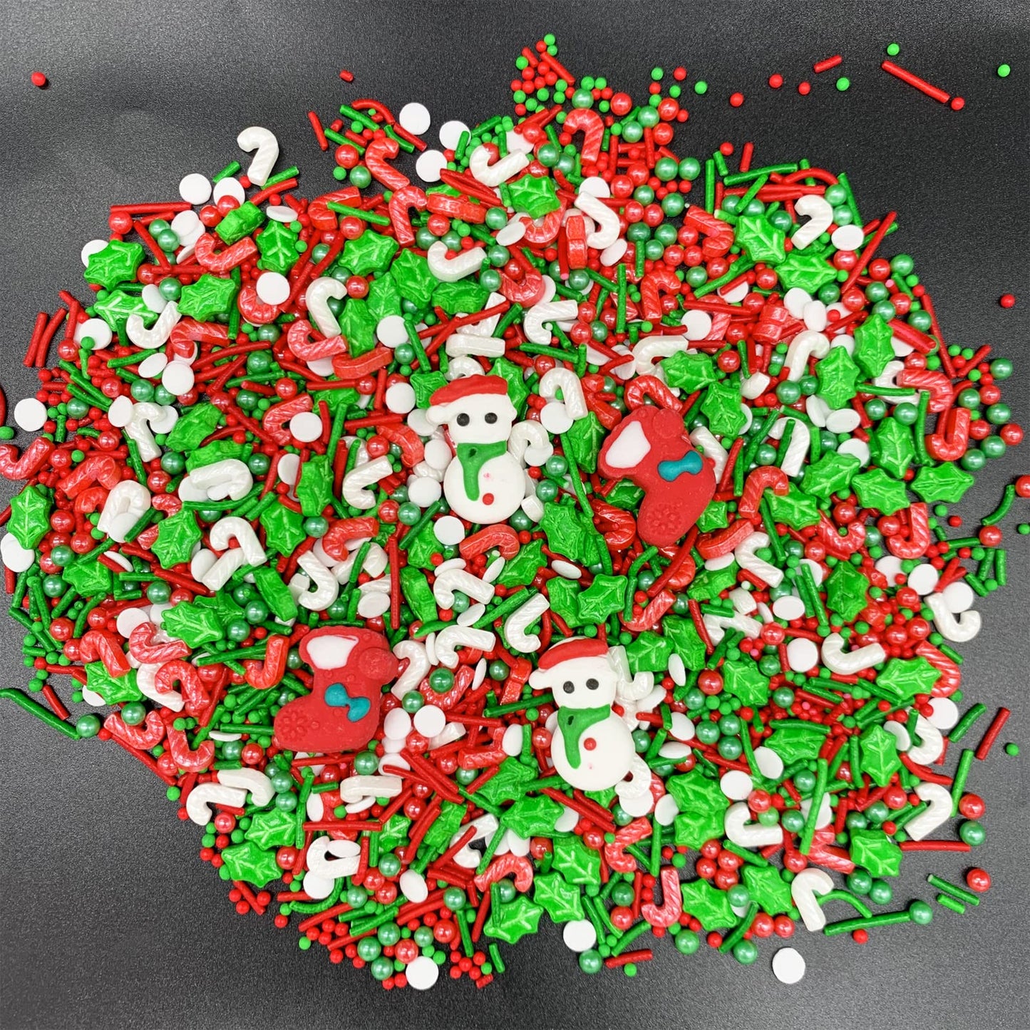 Christmas Stocking Tree Snowman Sprinkles Candy Sugar Sprinkle Red and Green Sprinkles Cake Decorations Cupcake Toppers Cookie D