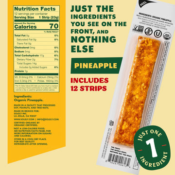 Solely - Organic Pineapple Fruit Jerky - 12 Individually Wrapped Fruit Strips - Fruit Leather Made From Dried Fruit - Healthy Sn