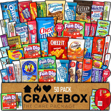 CRAVEBOX Snack Box (50 Count) Halloween Variety Pack Gift Care Package Basket Adult Kid Guy Girl Women Men Birthday College Stud