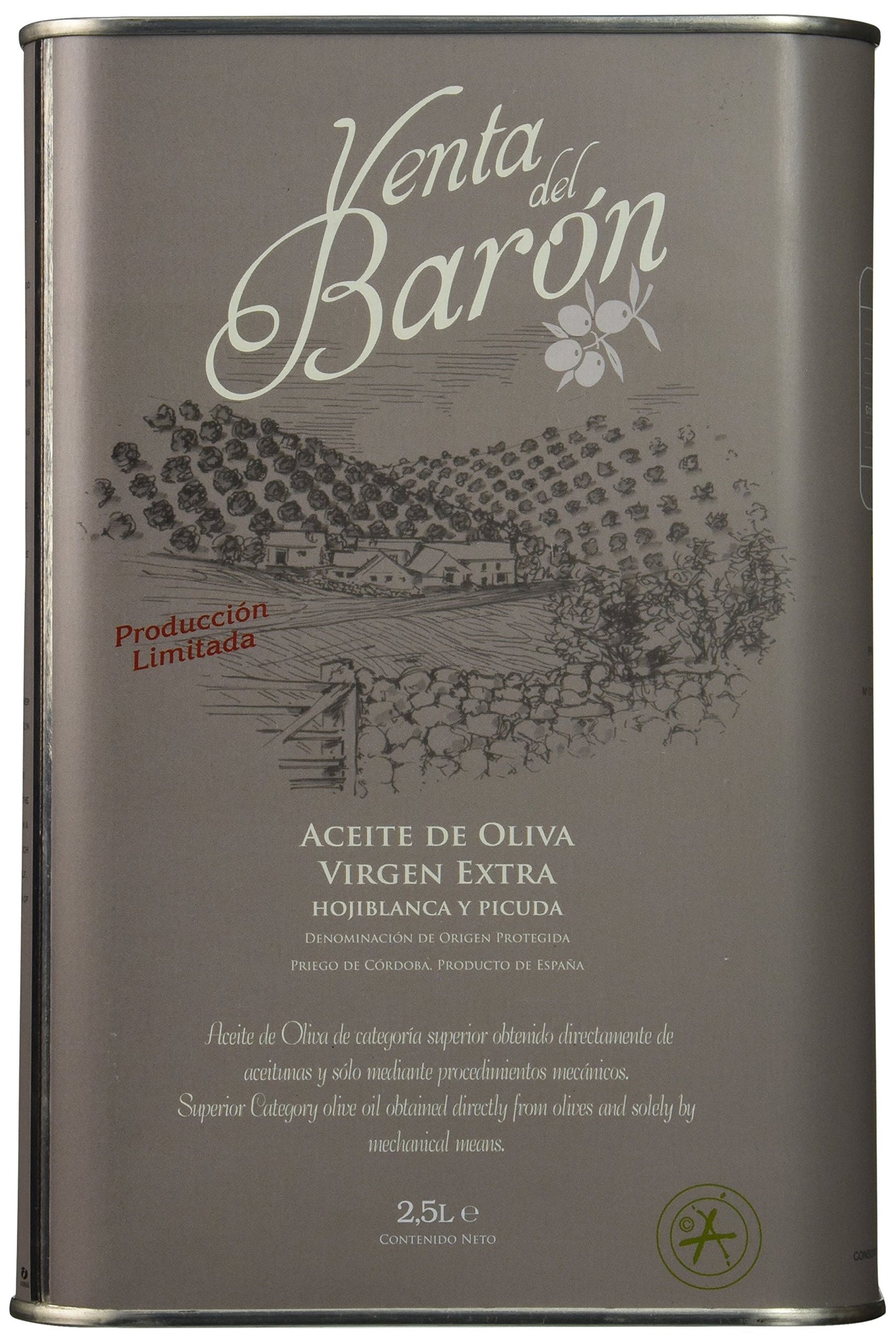 Venta Del Baron 2019 Harvest Spanish Extra Virgin Olive Oil - 2.5 Liter / 84.5 Ounce Tin