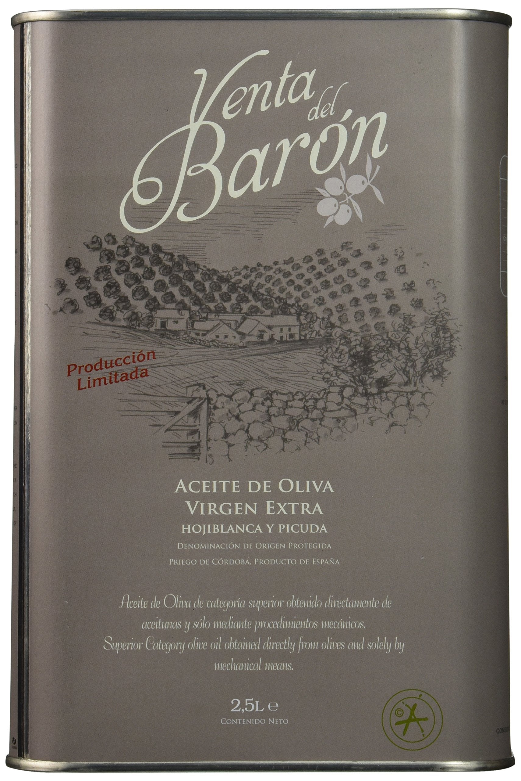 Venta Del Baron 2019 Harvest Spanish Extra Virgin Olive Oil - 2.5 Liter / 84.5 Ounce Tin