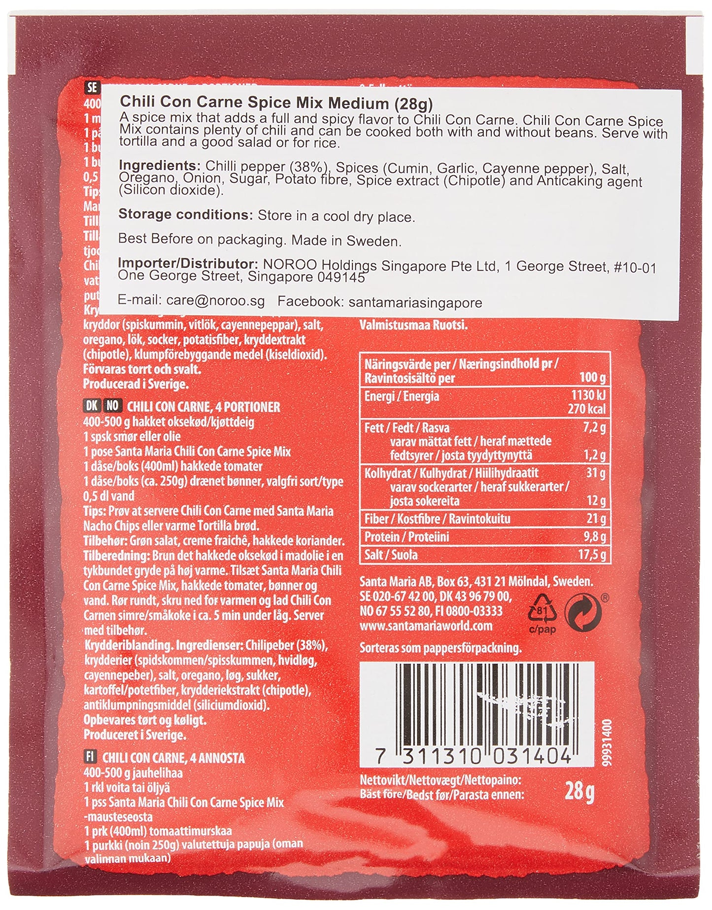 Santa Maria Chili Con Carne Seasoning Spice Mix - Mexican Seasoning For Corn Chip Dippings, Chili Con Carne Recipes - 098 Oz