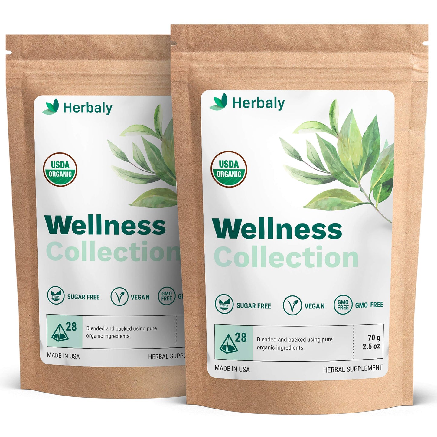 Herbaly Wellness Collection Tea - 8 Active Herbs - Improve General Health, Strengthen Immunity - Natural, Organic, Non-Gmo, Vega