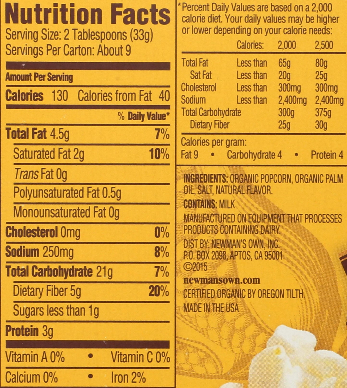 Newman'S Own Organics, Popcorn Microwave Butter Organic, 3.3 Ounce, 3 Pack