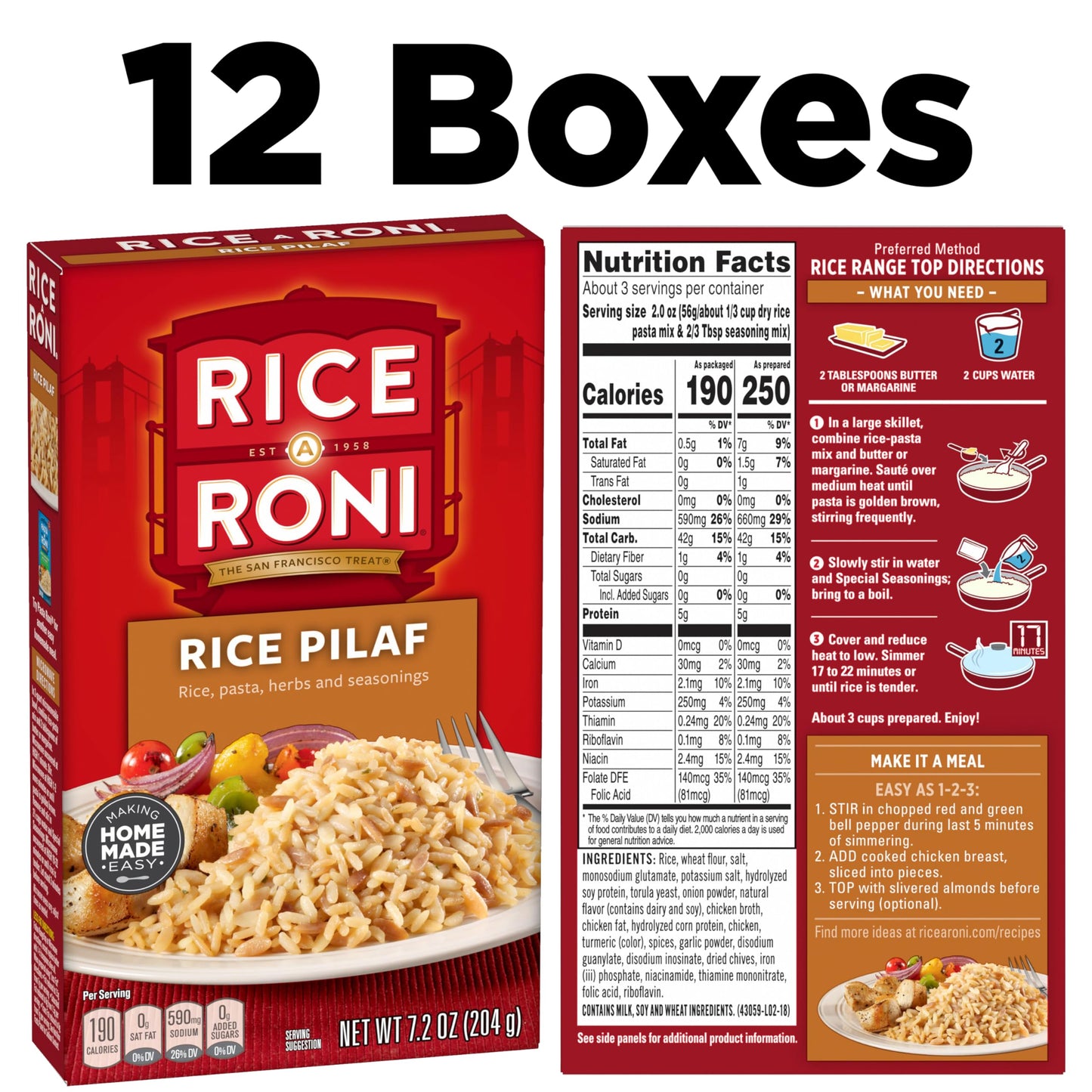 Rice-A-Roni, Rice Pilaf, Pasta and Rice Mix 7.2 Ounce (Pack of 12 Boxes)