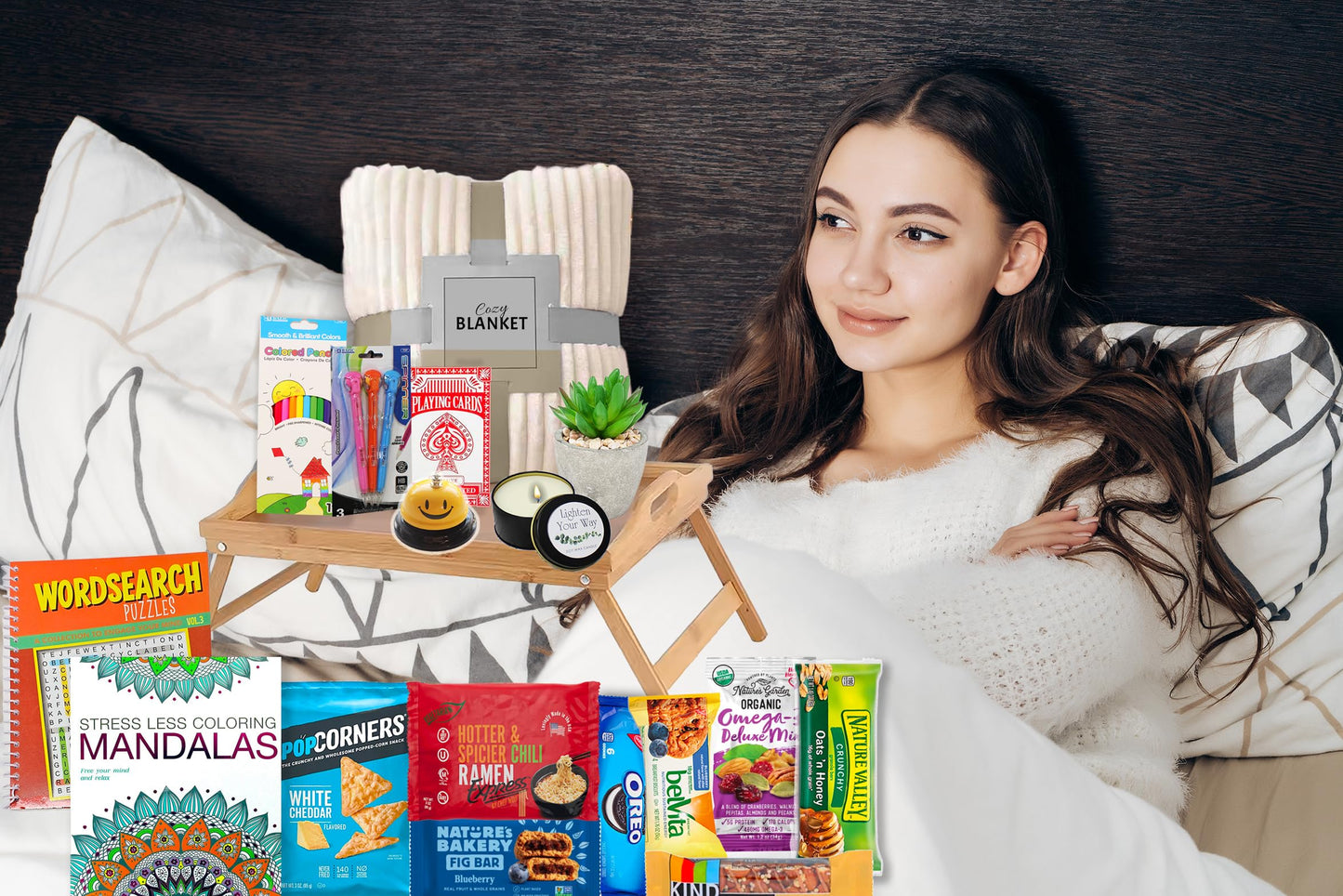 The Ultimate Get Well Soon Gift Basket | Care Package Speedy Recovery Gift Set W/Bed Tray, Books, Snacks & Blanket Feel Better Soon Hospital Gift Bundle For Man, Woman, Kids Boy Girl Teenager