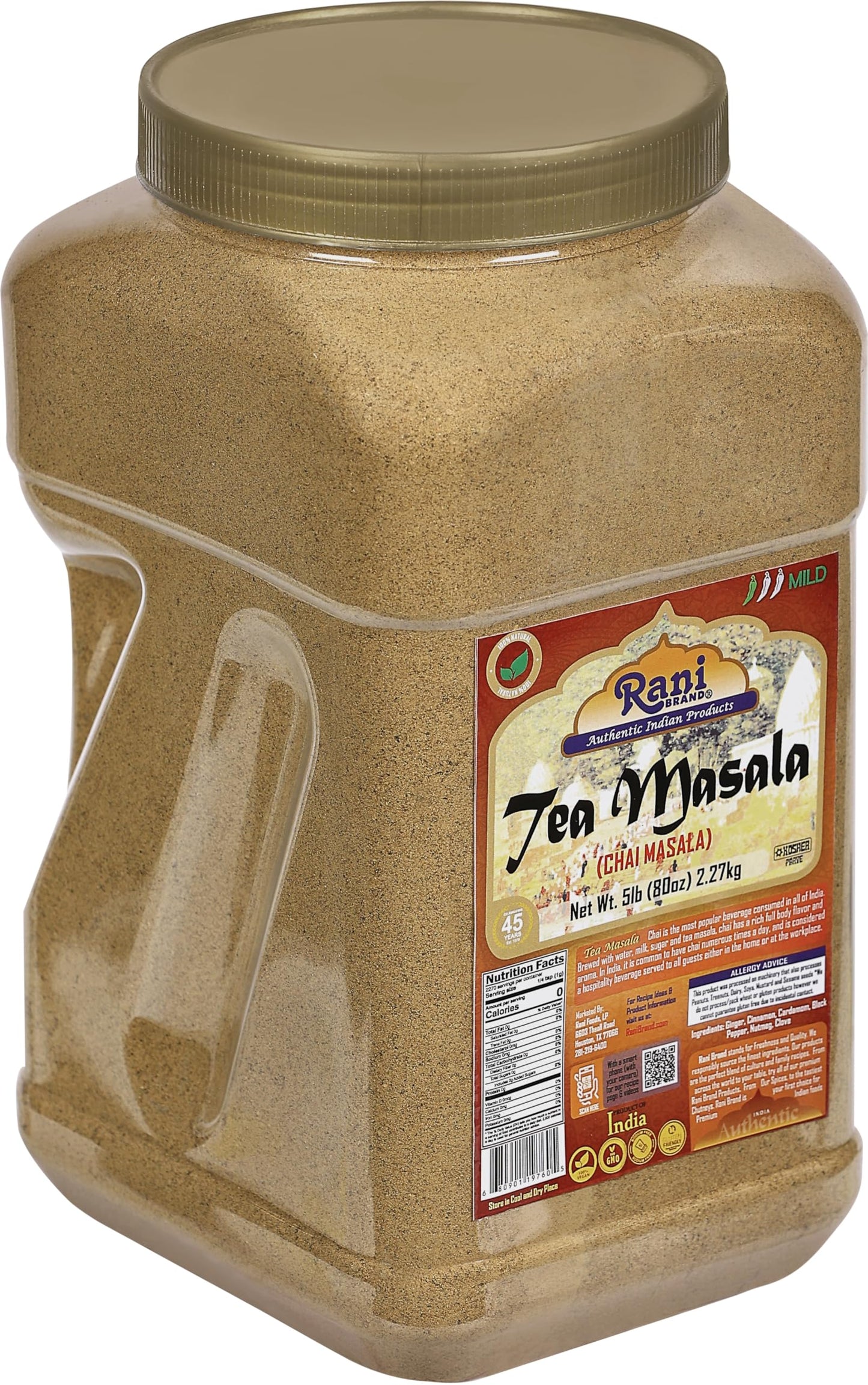Rani Tea (Chai) Masala Indian Spice Blend 80Oz (5Lbs) 2.27Kg Bulk Pet Jar ~ All Natural | Vegan | Gluten Friendly | Salt & Sugar