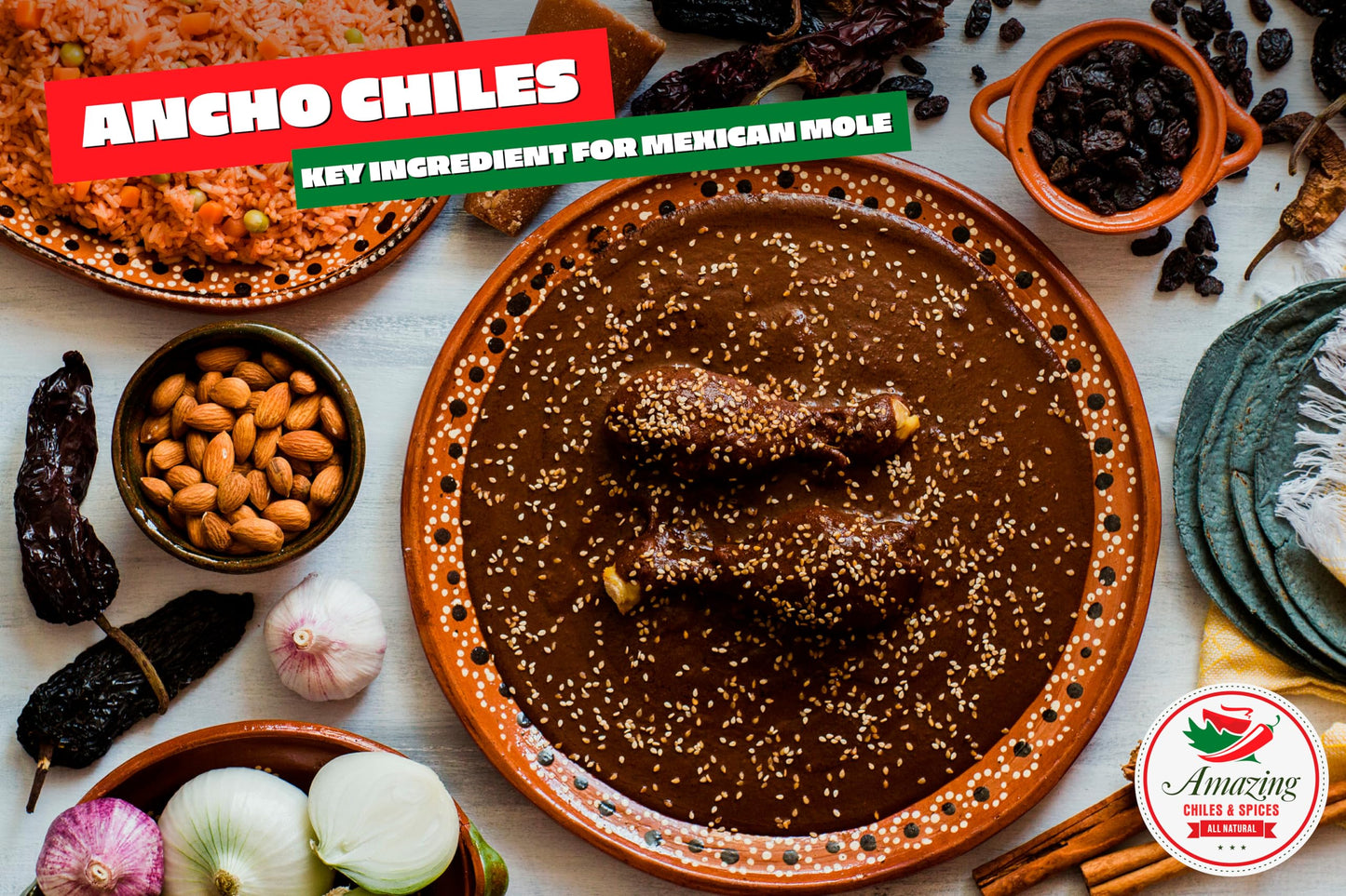 Amazing Chiles & Spices Dried Ancho Chiles Peppers, Mild to Medium Heat, Sweet & Smoky Flavor, 4 oz Resealable Bag