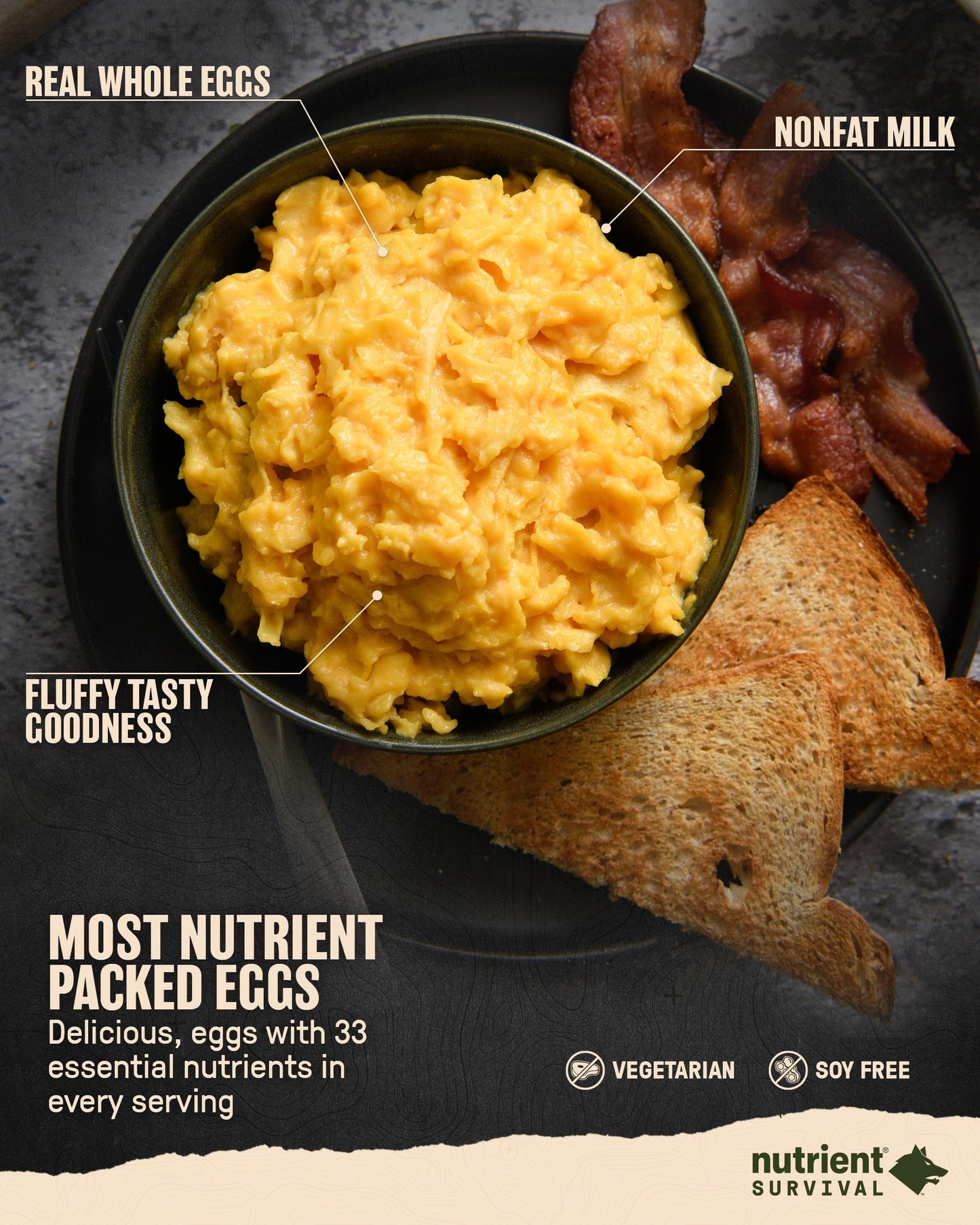 Nutrient Survival Freeze-Dried Powdered Eggs - 70 Egg Equivalent, 33 Essential Nutrients, Gluten-Free, Shelf Stable Up to 25 Years