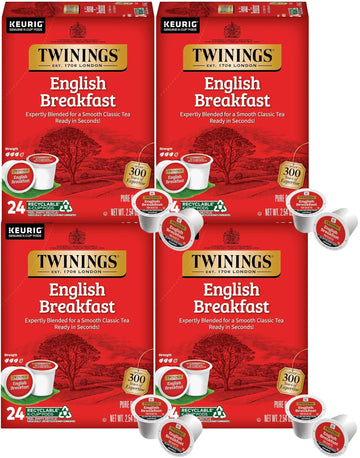 Twinings English Breakfast Tea Single Serve K-Cup Pods For Keurig, Naturally Caffeinated, Smooth, Flavorful, Robust Black Tea, 9