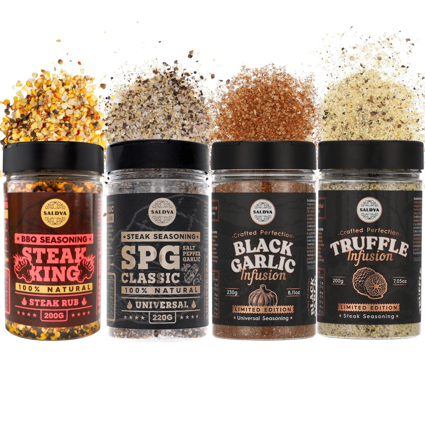 Steakhouse Collection Enhanced Seasonings – Black Garlic, Truffle, Steak King & Spg Bbq Rubs | Pack Of 4 | Gourmet Grill Gift | 100% Natural Flavor Boost
