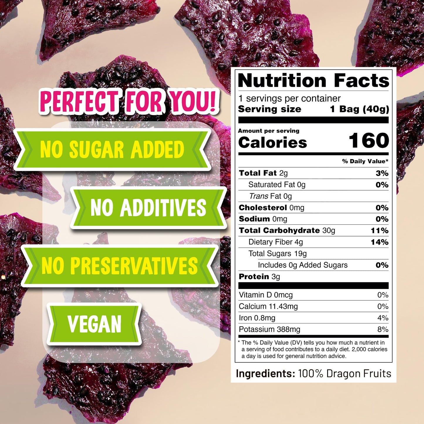 The Daily Good Soft-Dried Dragon Fruit Slices | All Natural Superfood Snacks for Adults & Kids | Healthy, Soft and Chewy | No Su