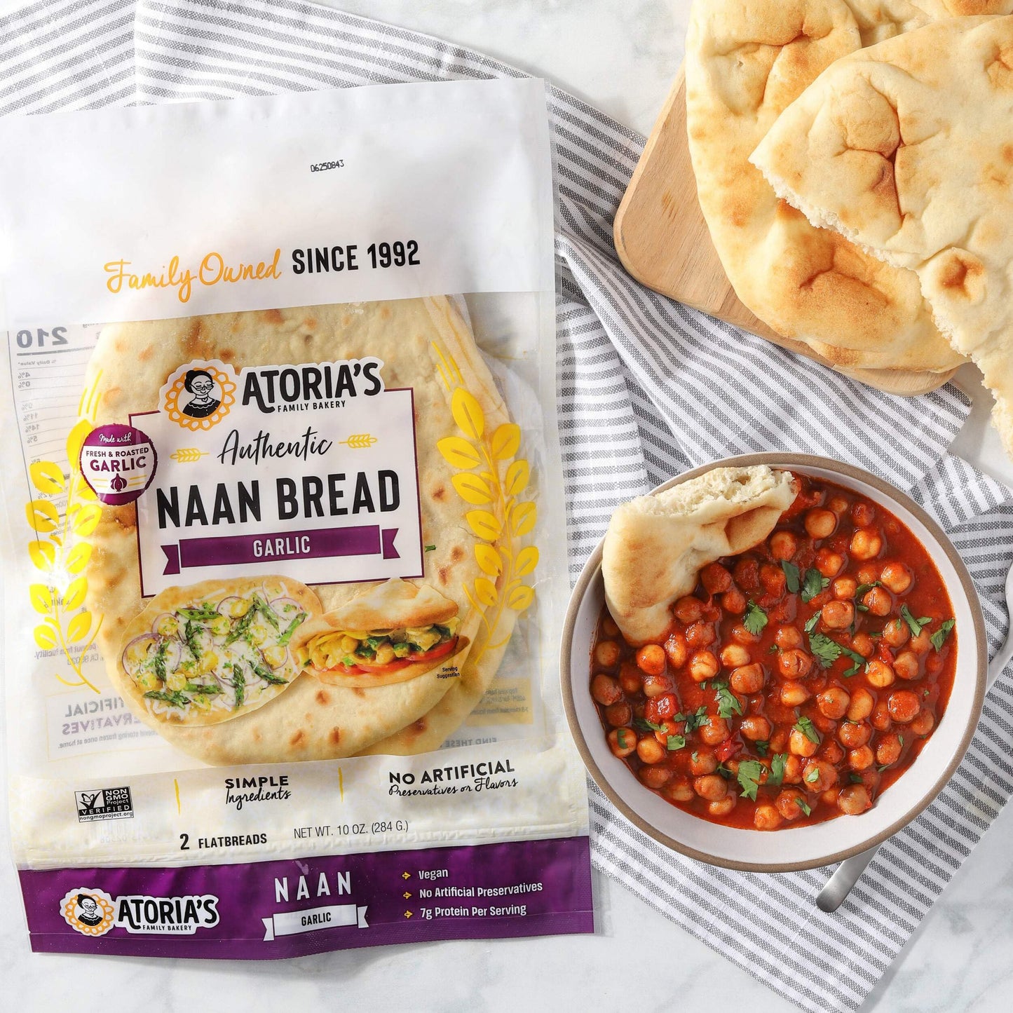 Atoria'S Family Bakery Garlic Naan | Non-Gmo, Vegan (8 Pack, 16 Flatbreads Total) 8-Packs Of 2 Sheets (16 Sheets)