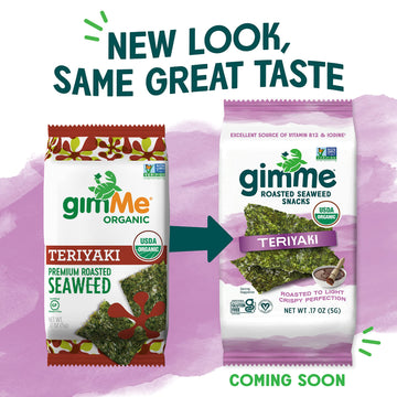 gimMe Organic Roasted Seaweed Sheets - Teriyaki Flavor, 20 Count - Keto, Vegan, Gluten Free Snack for Kids & Adults, Rich in Iodine & Omega 3’s