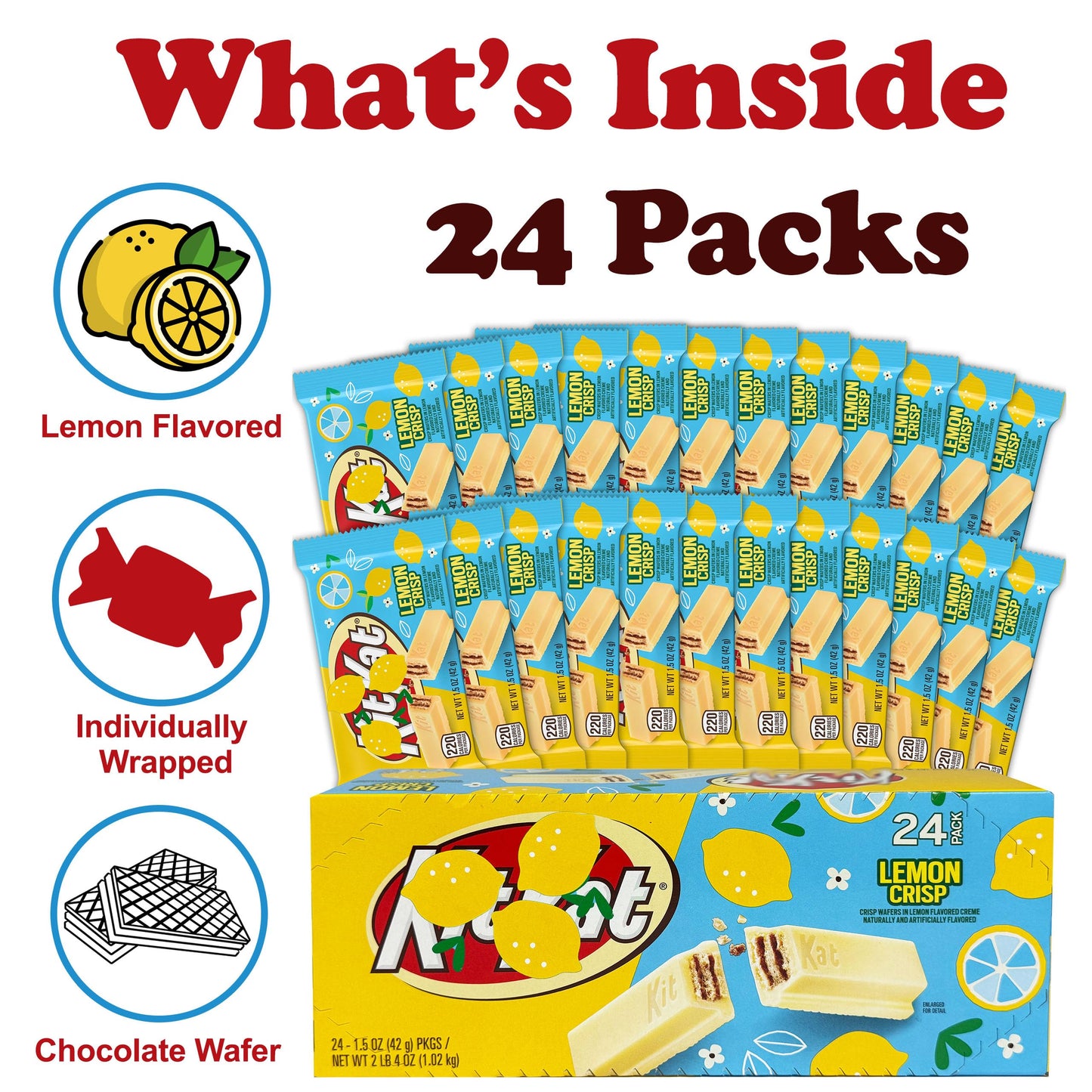 Partypom Lemon Crisp Kit Kat Bars - Limited Edition Lemon Flavored, Bulk 24 Count, 1.5 oz, Individually Wrapped Candy