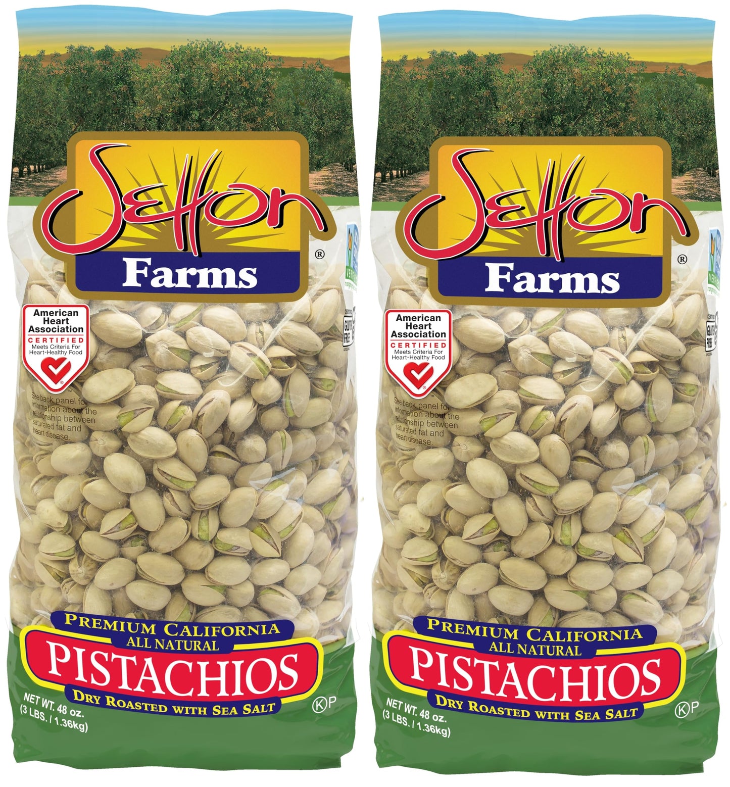Setton Farms enhanced Pistachios  Dry Roasted with Sea Salt  48 Oz Bag (Pack of 2) Total 96 Oz. / 6 Lbs.
