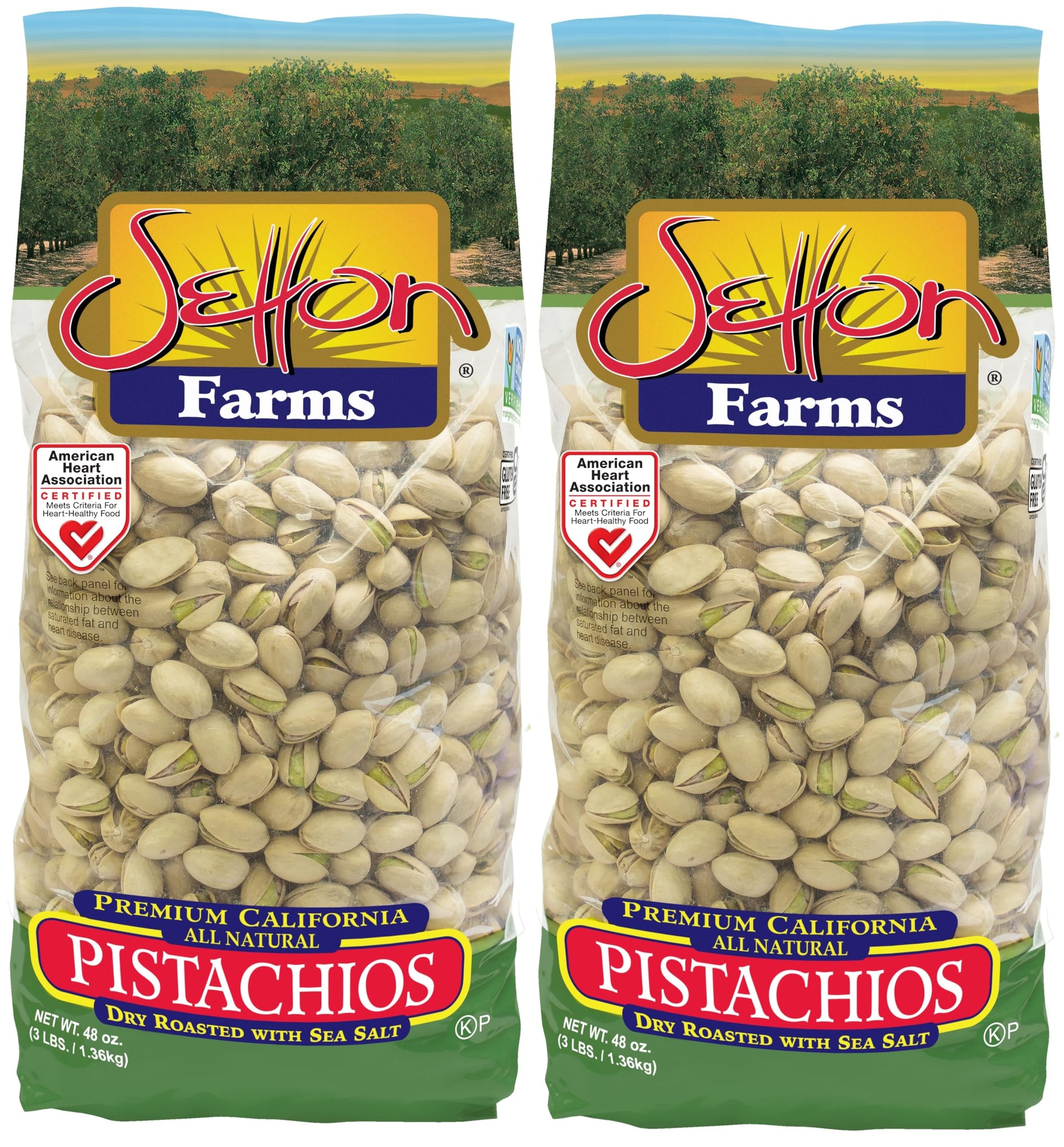 Setton Farms enhanced Pistachios  Dry Roasted with Sea Salt  48 Oz Bag (Pack of 2) Total 96 Oz. / 6 Lbs.