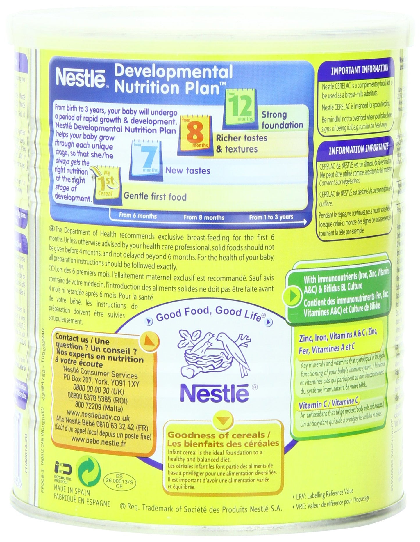 Nestle Cerelac, Honey And Wheat With Milk (From 12 Months), 14.11-Ounce Cans (Pack Of 4)