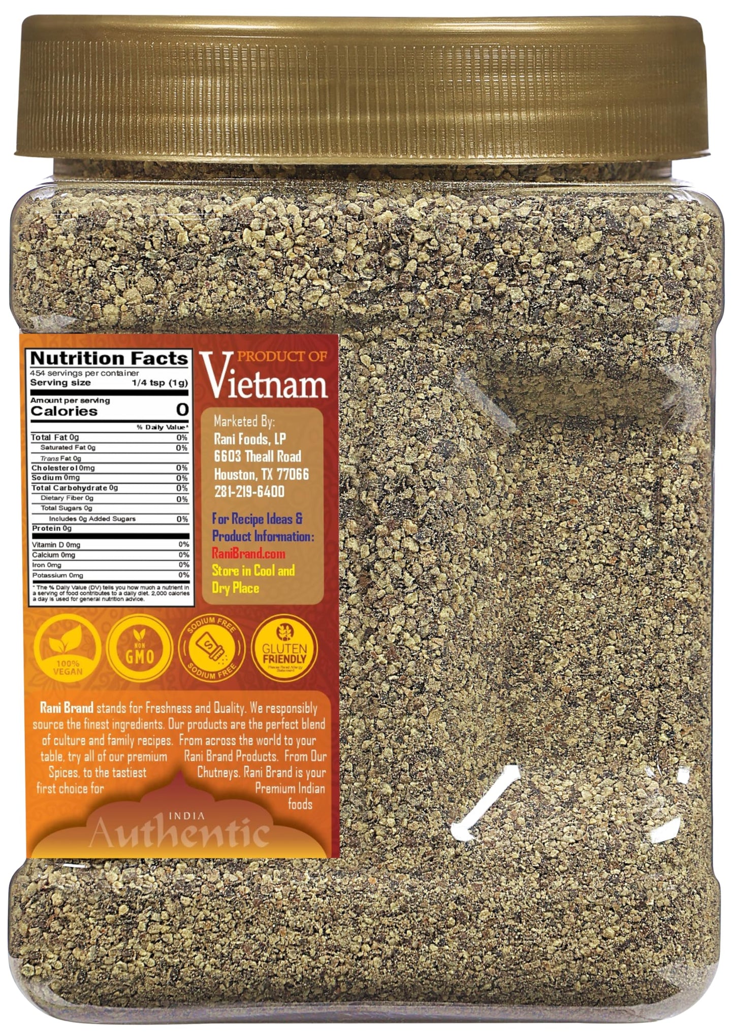 Rani Black Pepper Coarse Ground 28 Mesh 16oz PET Jar - All Natural, Vegan, Gluten Friendly, NON-GMO, Kosher, Product of Vietnam