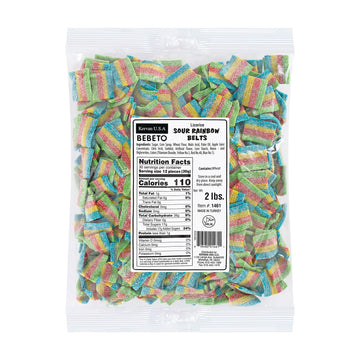 Bebeto Sour Rainbow Licorice Belts Bite Size - Colorful Rainbow Sour Chewy Candy Belts for Kids & Adults | Party & Cake Decorati