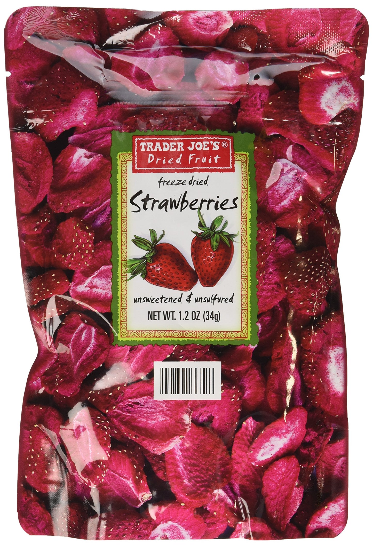 Trader Joes Dried Freeze-Dried Strawberries, Unsweetened & Unsulfured, 1.2 OZ (3 Pack)