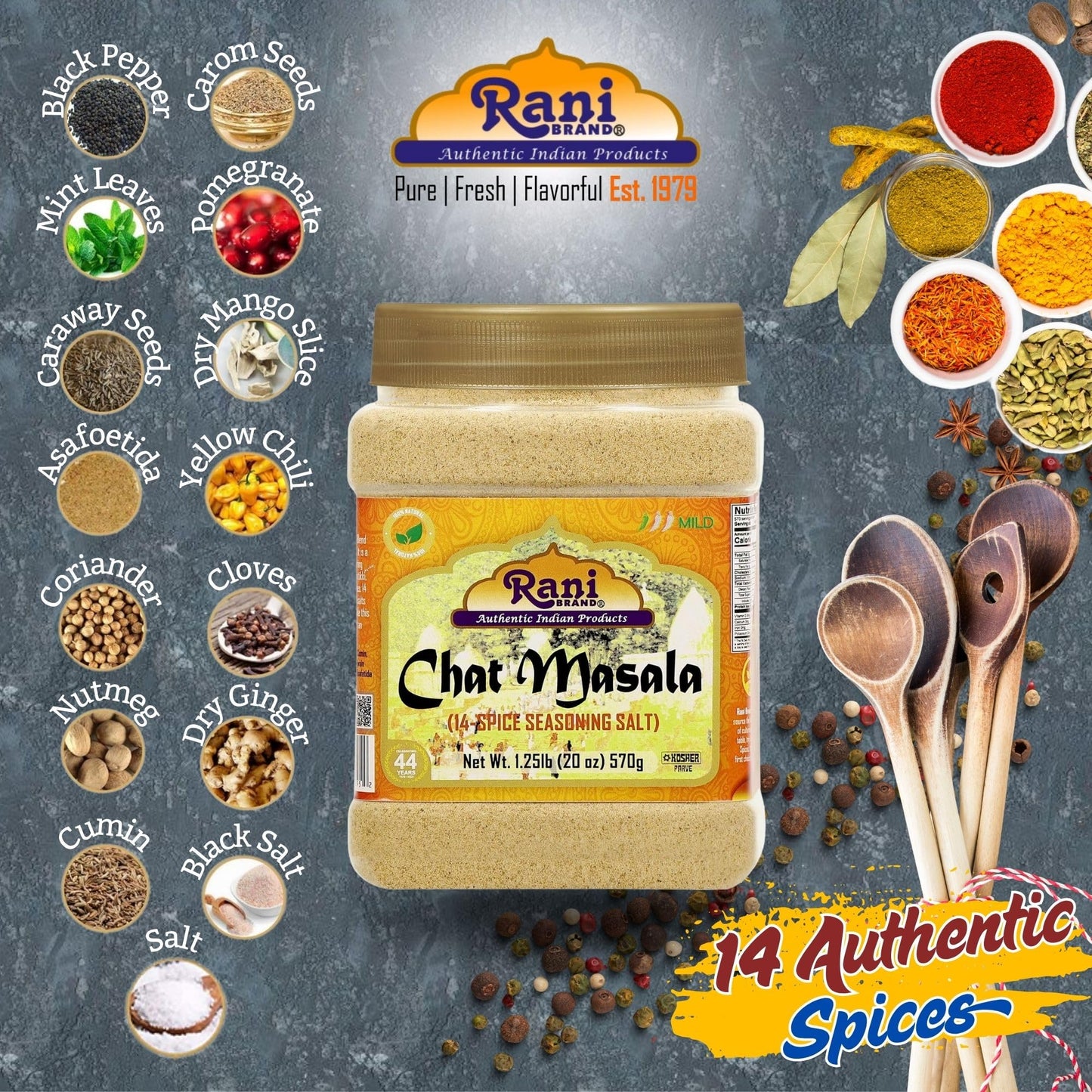 Rani Chat Masala (14 Spice Seasoning Salt) Tangy Indian Seasoning 16.7Oz (1.04Lbs) 475G Pet Jar ~ All Natural | No Msg | Vegan |