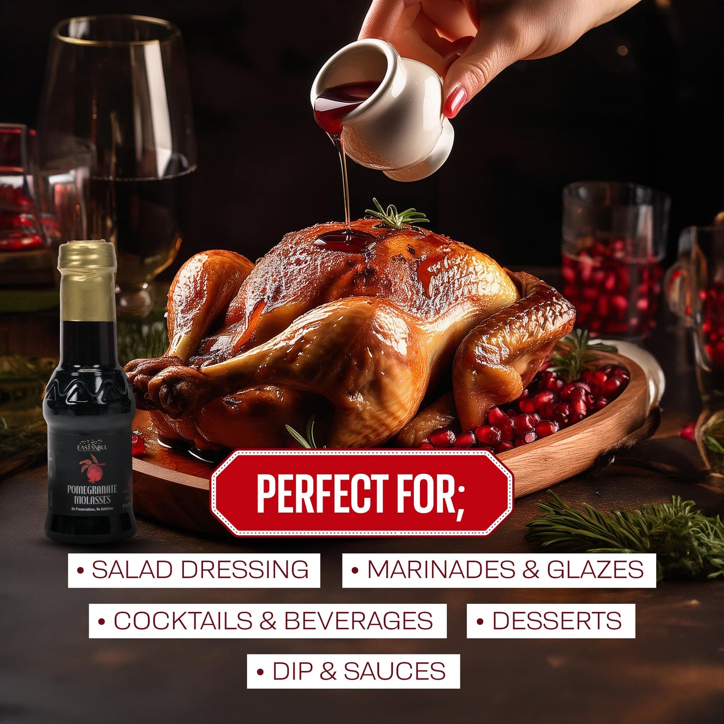 Eastanbul Pomegranate Molasses  9.7oz  No Added Sugar  Mediterranean Pomegranate Syrup  Nar Eksisi Sweet and Sour Sauce  100% Natural  Concentrate  Vegan Sauce  Paste  Salad Dressing  No Additives
