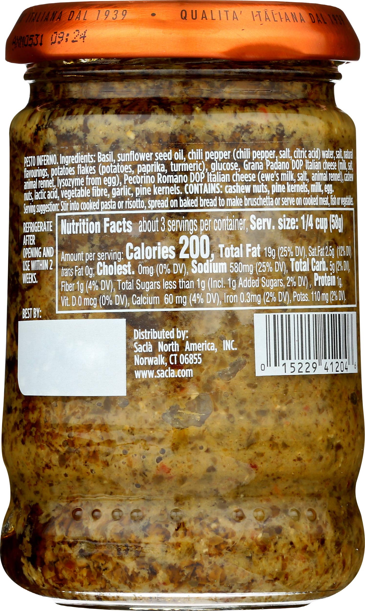 Sacla - Pesto Inferno - Case Of 6 - 6.7 Oz (6X6.7 Oz)