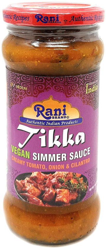 Rani Tikka Vegan Simmer Sauce (Creamy Tomato, Onion & Cilantro) 14Oz (400G) Glass Jar ~ Easy To Use | Vegan | No Colors | All Natural | Non-Gmo | Gluten Free | Indian Origin