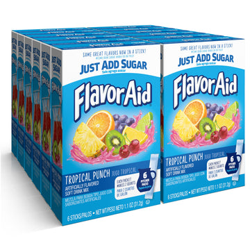 Flavor Aid Tropical Punch Unsweetened Drink Mix Pitcher Packets, 2 Quart (6 Sticks), 72 Count