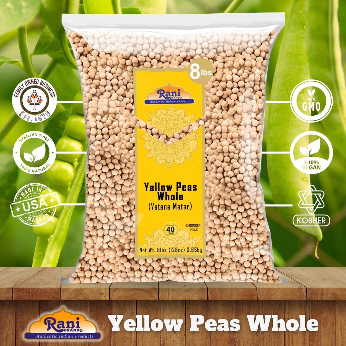 Rani Yellow Peas Whole, Dried (Vatana, Matar) 128Oz (8Lbs) 3.63Kg Bulk ~ All Natural | Vegan | Kosher | Gluten Friendly | Produc
