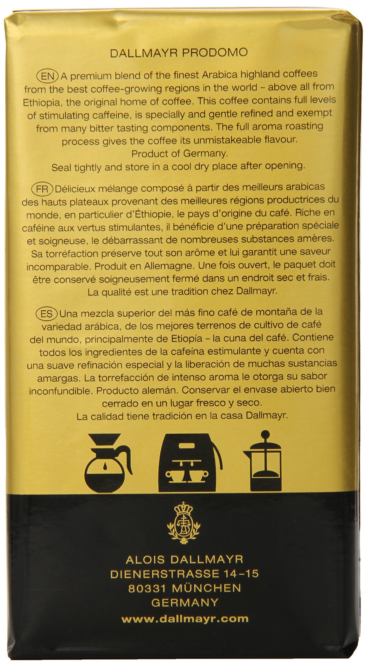 Dallmayr Gourmet Coffee, Prodomo (Ground), 8.8 Ounce (Pack of 3)