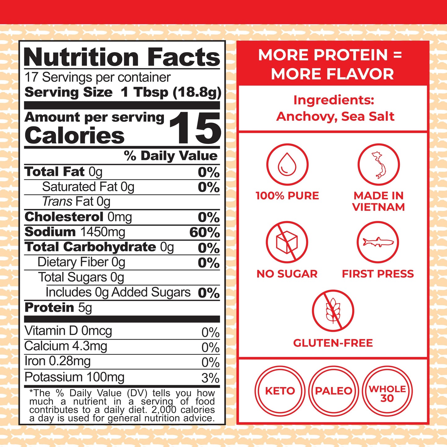 Red Boat Fish Sauce, Premium 50°N, Gluten-Free, Sugar-Free, 8.45 fl oz.